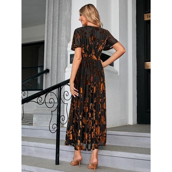 Simplee FLORAL V Neck Velvet Maxi Dress SZ S - Picture 3 of 4